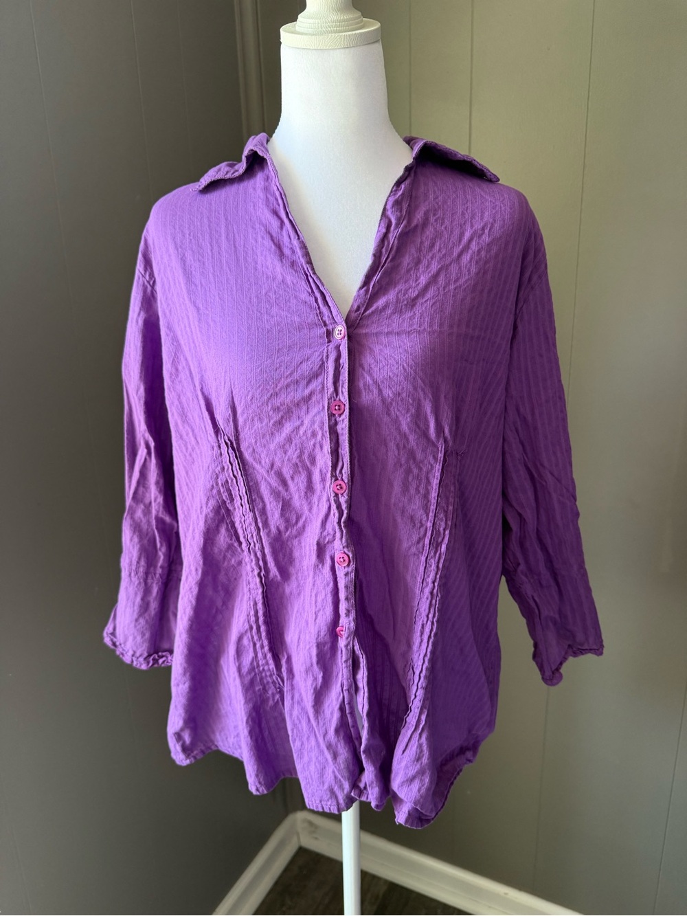 Cato Purple Button-Down Textured Blouse